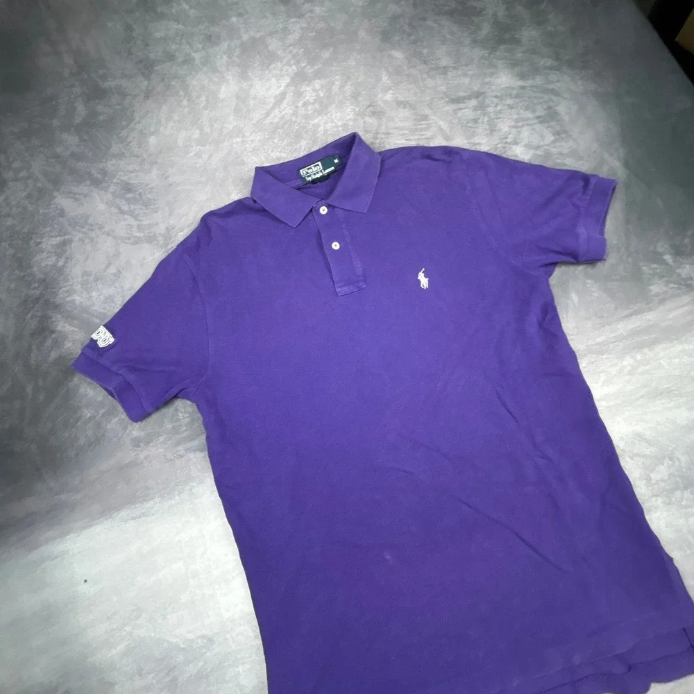 Vintage Polo Ralph Lauren Purple TCU Polo Shirt Mens Medium 90s Y2K Pique Boxy